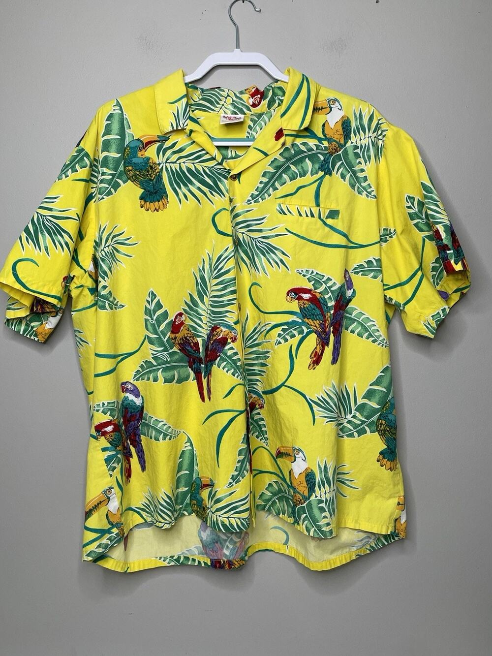 Barefoot In Paradise 3XL Hawaiian Shirt Yellow Parrot Toucan Tropical USA
